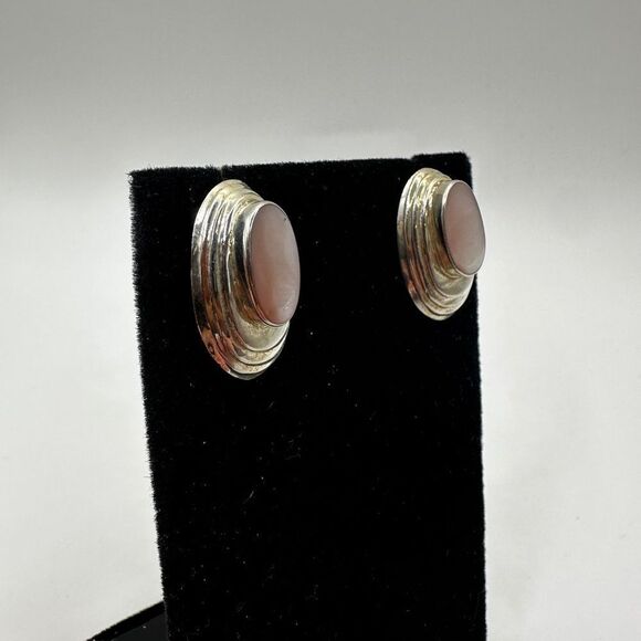Mother of Pearl and Stamped Sterling silver post/ stud earrings! - Picture 9 of 15